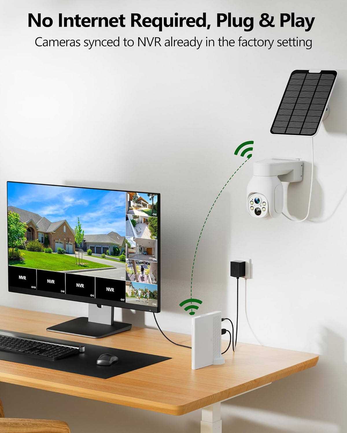 Security Cameras Wireless Outdoor,4MP Solar Security Camera, No Subscription, 360° PTZ Surveillance,2-Way Audio,10CH 8MP NVR,500GB HDD,Spotlight,Motion Alert,Work w/Alexa for Home Surveillance