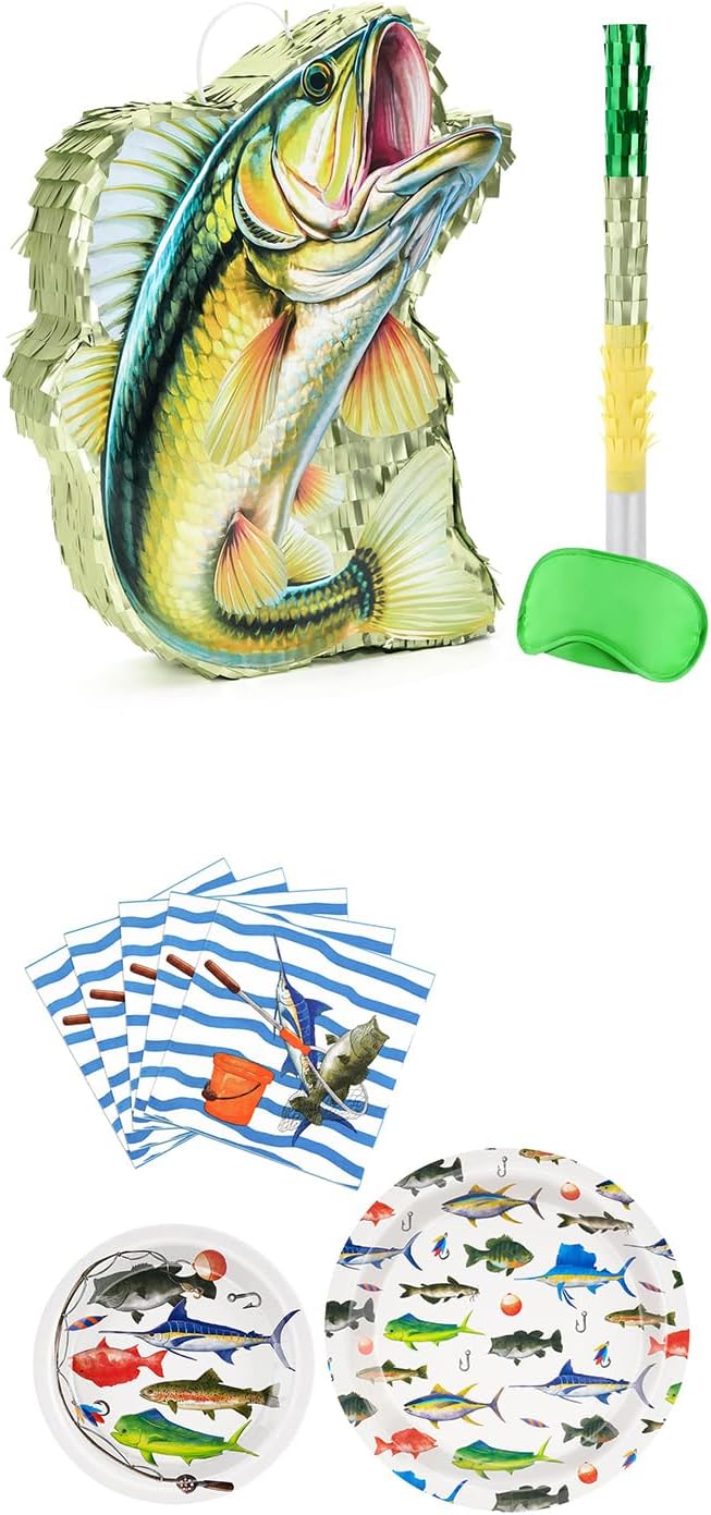 WERNNSAI 48PCS Fishing Party Decorations +Fish Piñata