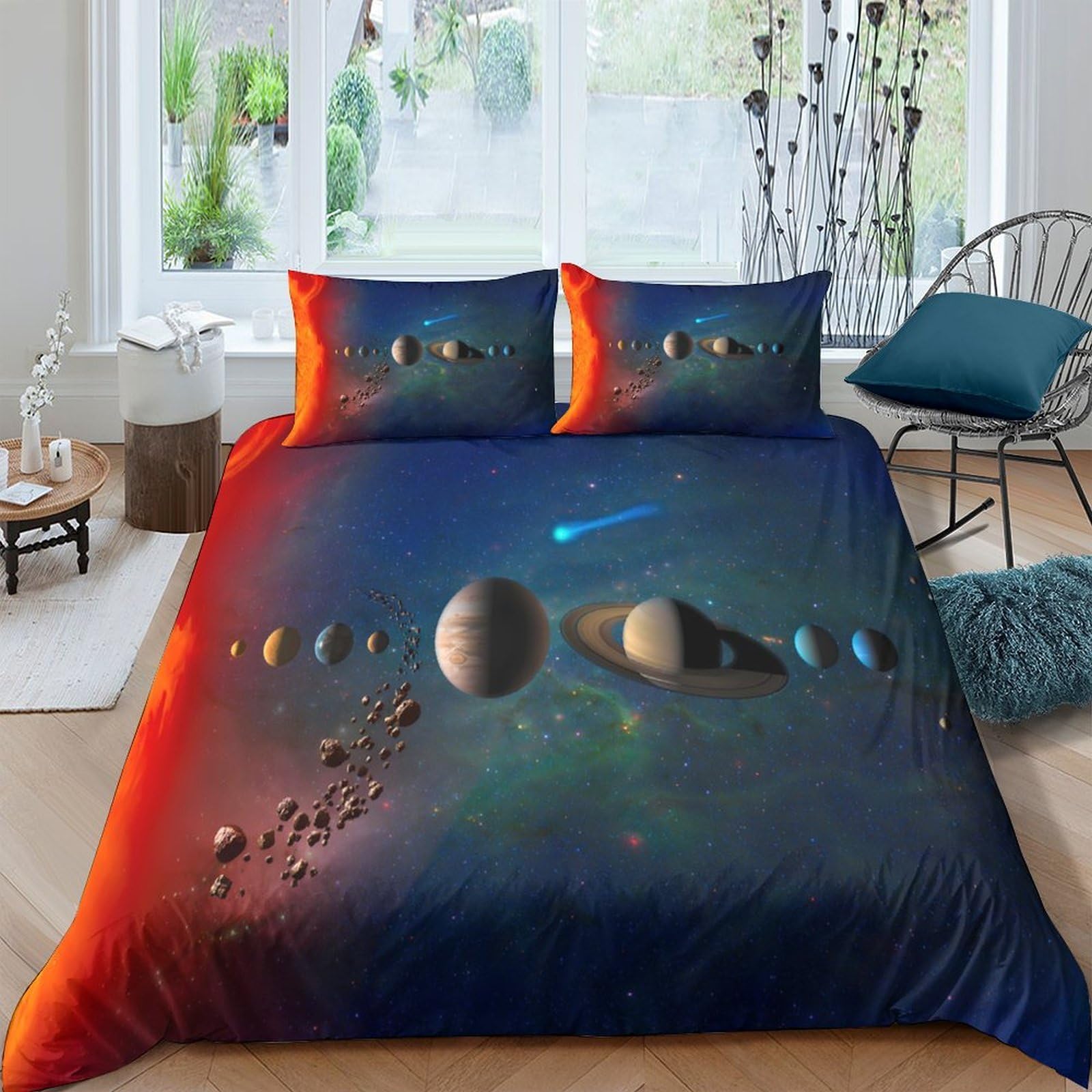 GPLZQXKJNH 3D Printed Galaxy Starry Sky Duvet Cover Set Microfiber Soft Breathable Cosmic Nebula Bedding Set with 2 Pillowcases Single（135x200cm）
