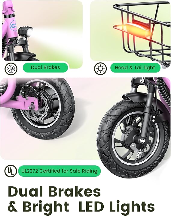 Gyroor C1Pro Adult Electric Scooter with Removable Seat - 12 Pneumatic Tires & Dual Suspension for a Smooth Ride, Foldable Commuter Scooter for Urban Travel and Daily Errands (Pink)
