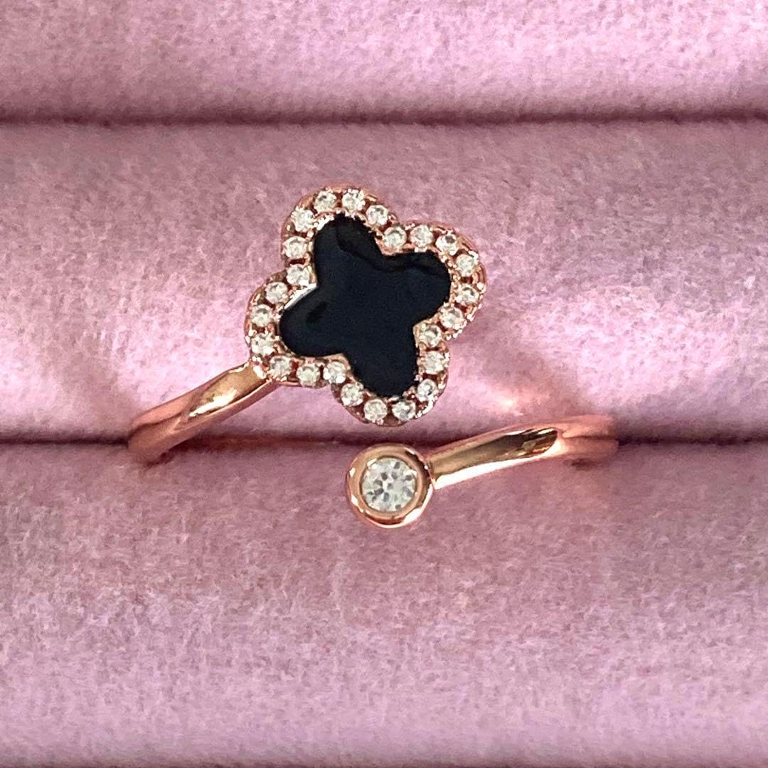 指輪 クローバー 四つ葉 よつば クリアストーン フリーサイズ 韓国