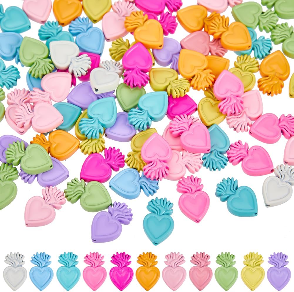 SUNNYCLUE 100Pcs Sacred Heart Bead Colorful Valentine Beads Alloy Spray Painted Easter Rainbow Love Romantic Metal Loose Beads for Jewelry Making Bracelets Necklaces Cinco de Mayo in Mexico DIY Crafts