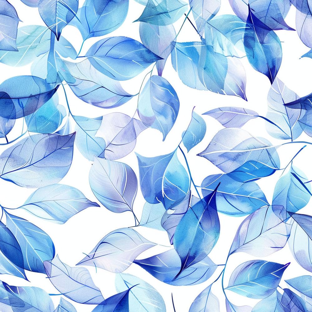 Papier adhésif décoratif feuilles bleues repositionnable et lavable pour armoire