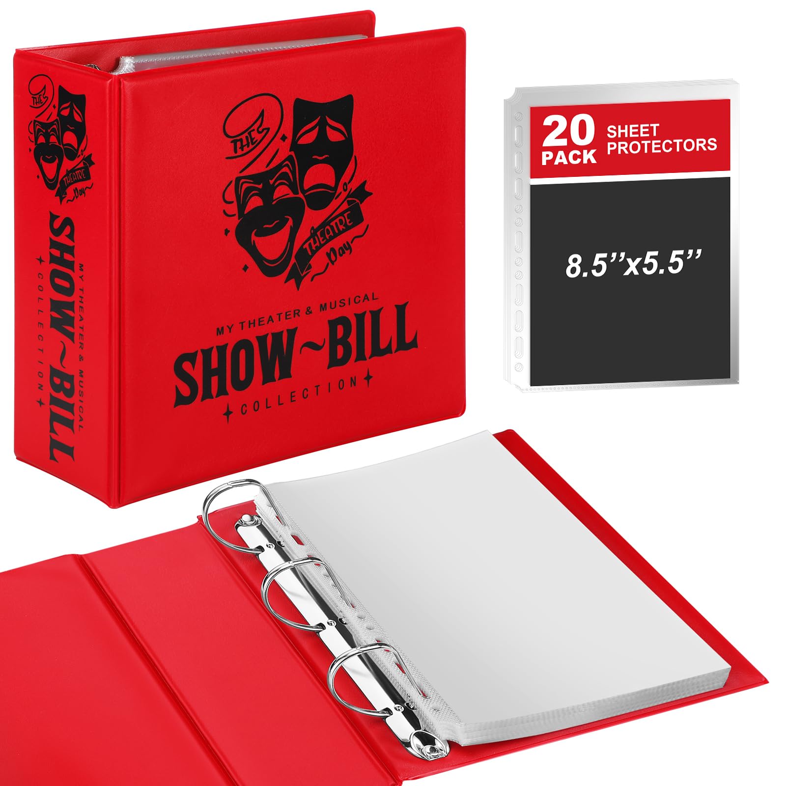ReliThick Broadway Playbill Binder Show-Bill D-Ring Binder for Broadway and Theatre Show Bills, Comes with 20 Sheet Protectors 5.5 x 8.5 Theater Gift