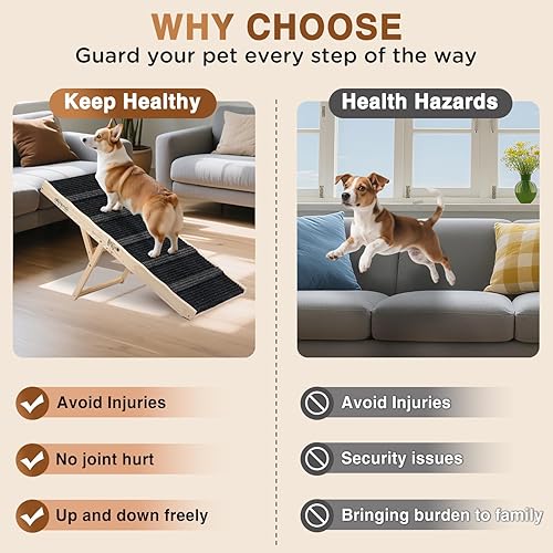 Miniatura 5 de Rampa ajustable para mascotas de 18 pulgadas de alto, solo para perros pequeños, rampa portátil plegable de madera para perros y gatos, perfecta