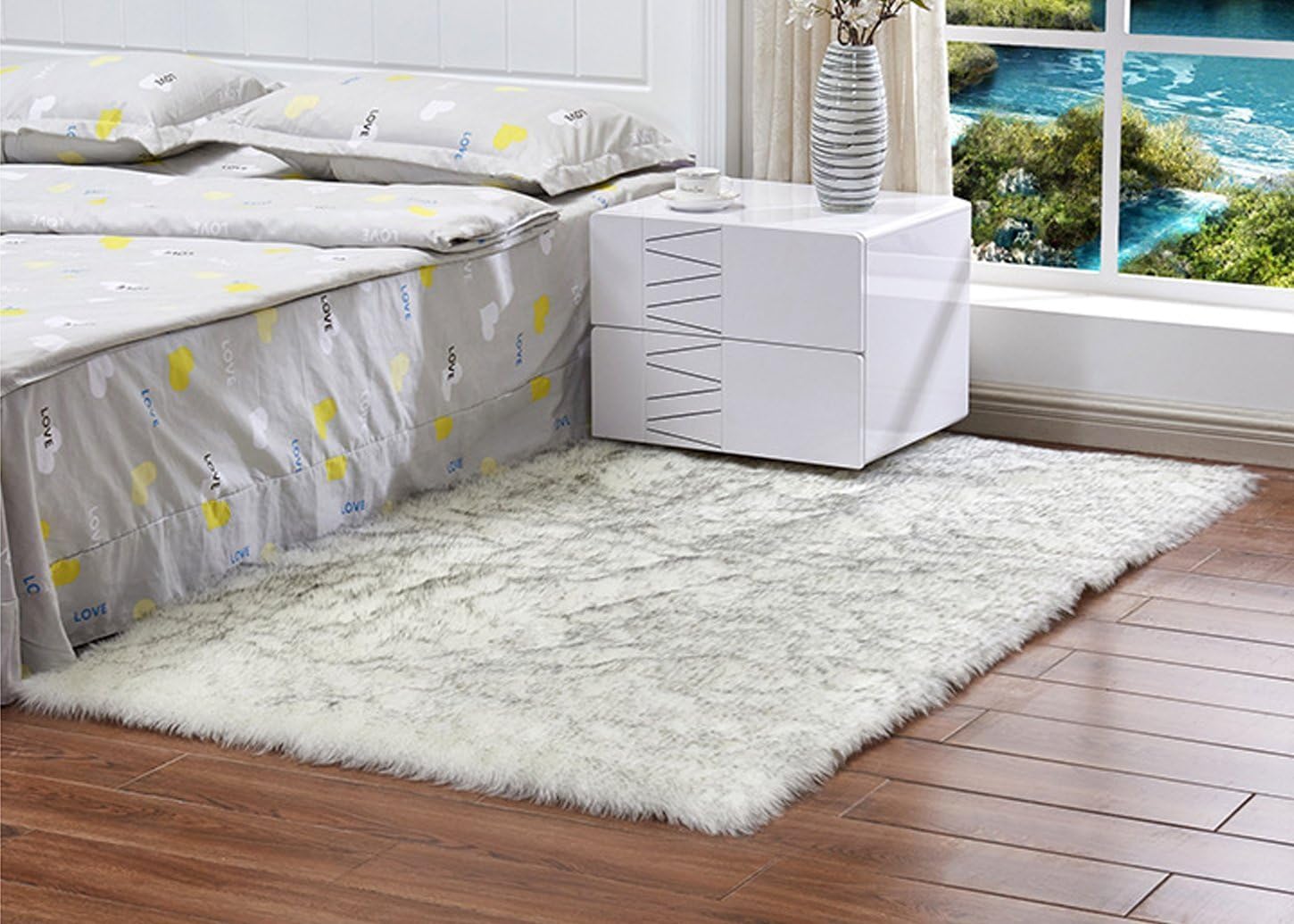 Long Faux Fur Artificial Skin Rectangle Fluffy Chair Seat Sofa Cover Carpet Mat Oval Shaggy Area Rug Living Bedroom Home Decoration (2ft x 3ft, Purple)