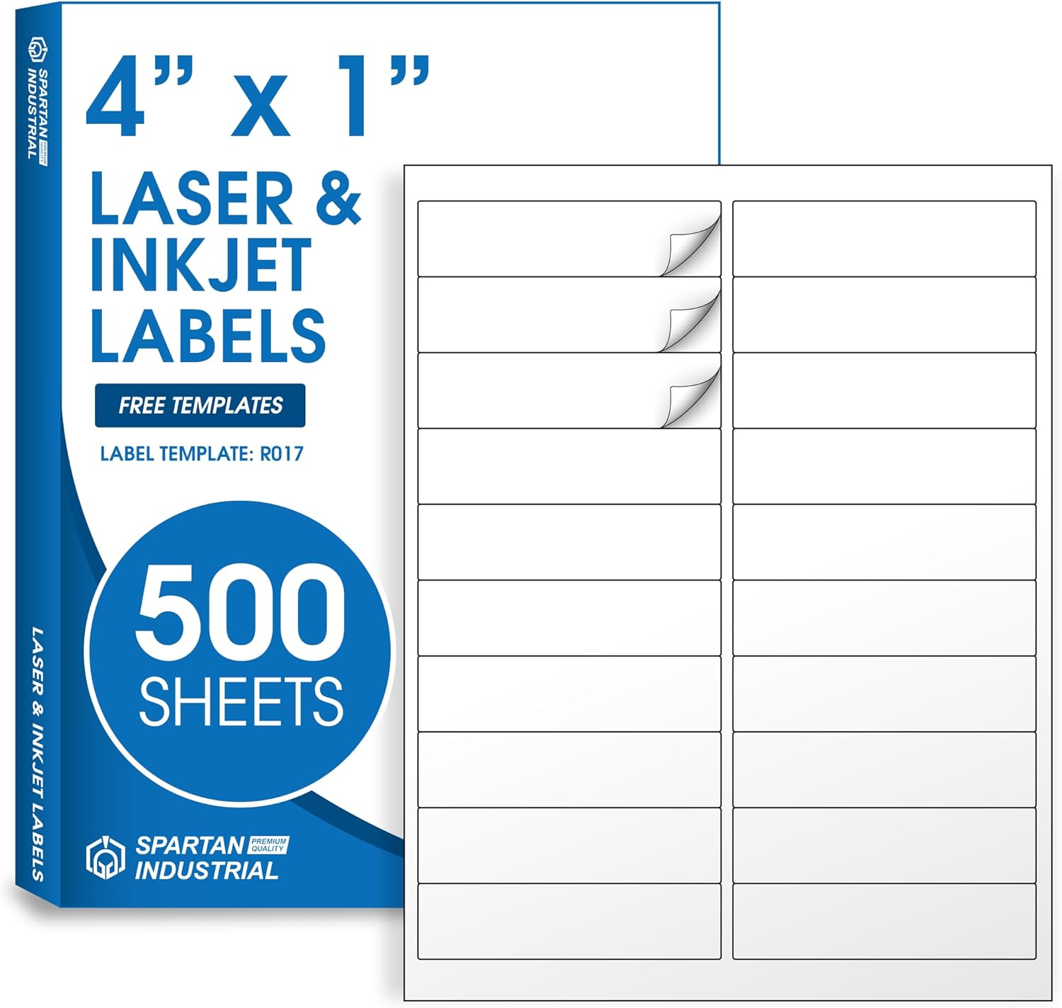 4" X 1" Matte White Printable Address Labels (500 Sheets, 10000 Stickers) Mailing Labels for Envelopes, File Folder Stickers for Laser & Inkjet Printers - Spartan Industrial Template R017