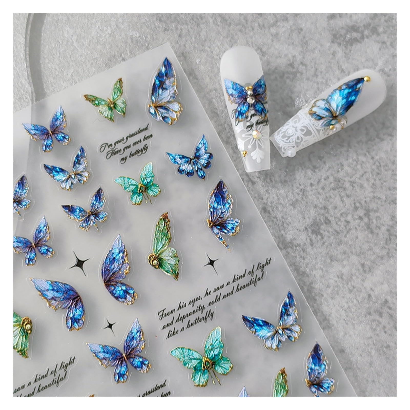 10pcs Pink Purple Aurora Shell Butterfly Nail Stickers Shiny 3D Butterflies Decals 8 * 10cm Adhesive(Color7)