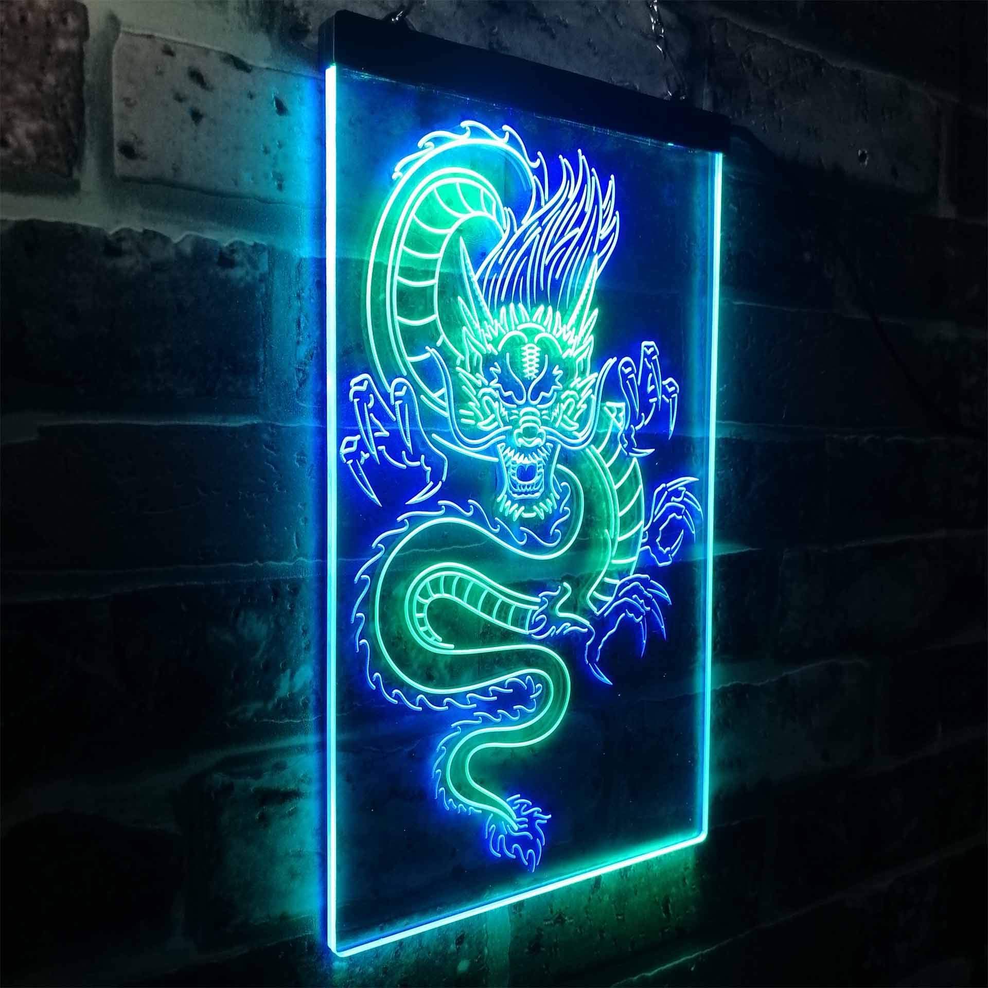ADVPRO Chinese Food Dragon Décor Dual Color LED Neon Sign Red & Blue 12" X 8.5
