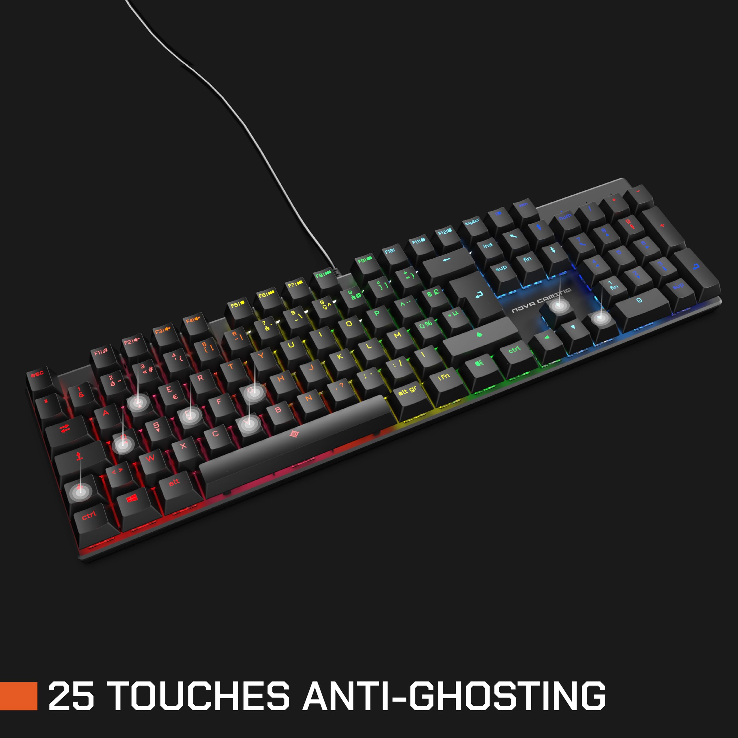 NOVA GAMING - Hercule - Teclado mecánico con Cable USB - Teclado Gamer, retroiluminación RGB, 104 Teclas, 26 Anti-ghosting, AZERTY francés - Compatible con PC Gaming, Windows y Linux