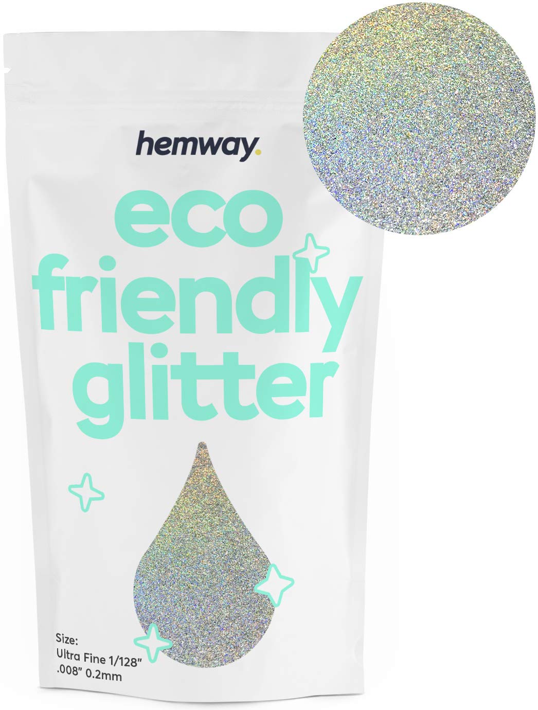 HemwayEco Friendly Biodegradable Glitter - Silver Holographic | 100g Ultrafine Plant-Based Metallic Flakes for Arts & Resin Crafts | Bio Supplies for Festival, Hair, Face, Body & Nail Art