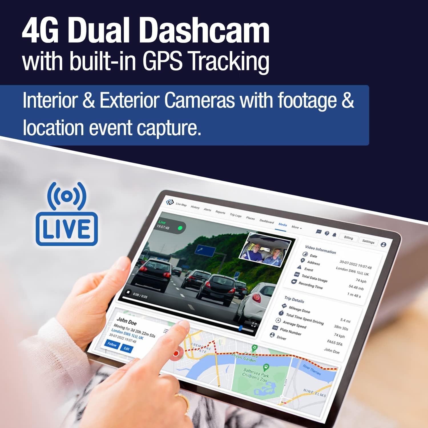 Rewire Security 4G Dual Vision Dashcam GPS Tracker with OBD II Power - Dual HD Cameras, Real-Time GPS Tracker for Vehicles, Cloud Storage - Interior & Road Recording - Easy Plug-and-Play Installation