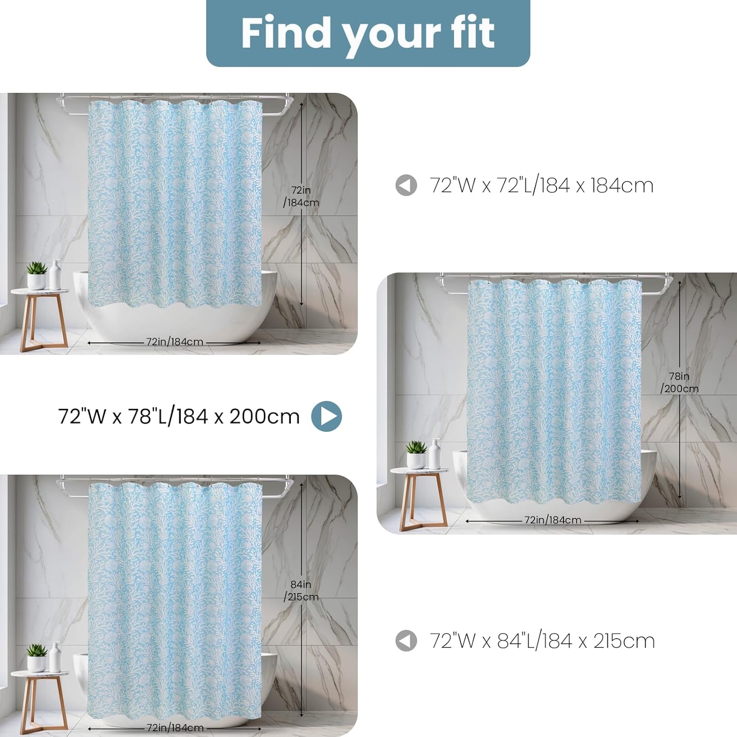 Coastal Loft Series Matelassé Jacquard Shower Curtain, Soft Touch, Metal Hooks, Detachable Liner & Weighted Magnets, Water-Repellent Bath Curtain (Ocean Mist Blue, 72"W x 78"L(Pack of 1))