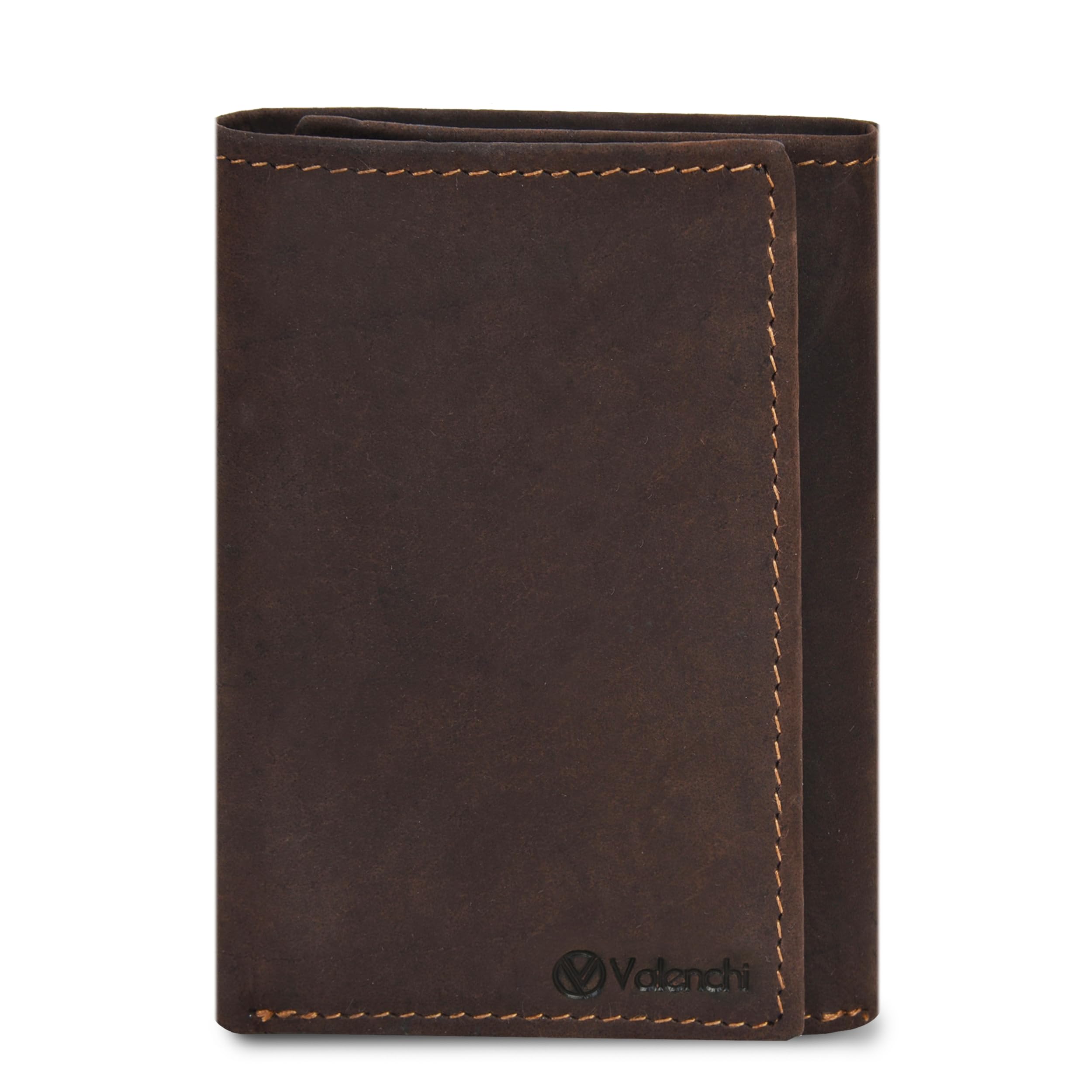 VALENCHI Genuine Real Leather Trifold Men's Wallet - With Card Holder Slots, ID Window and Currency Compartment - Christmas Gifts For Men (Brown Oily