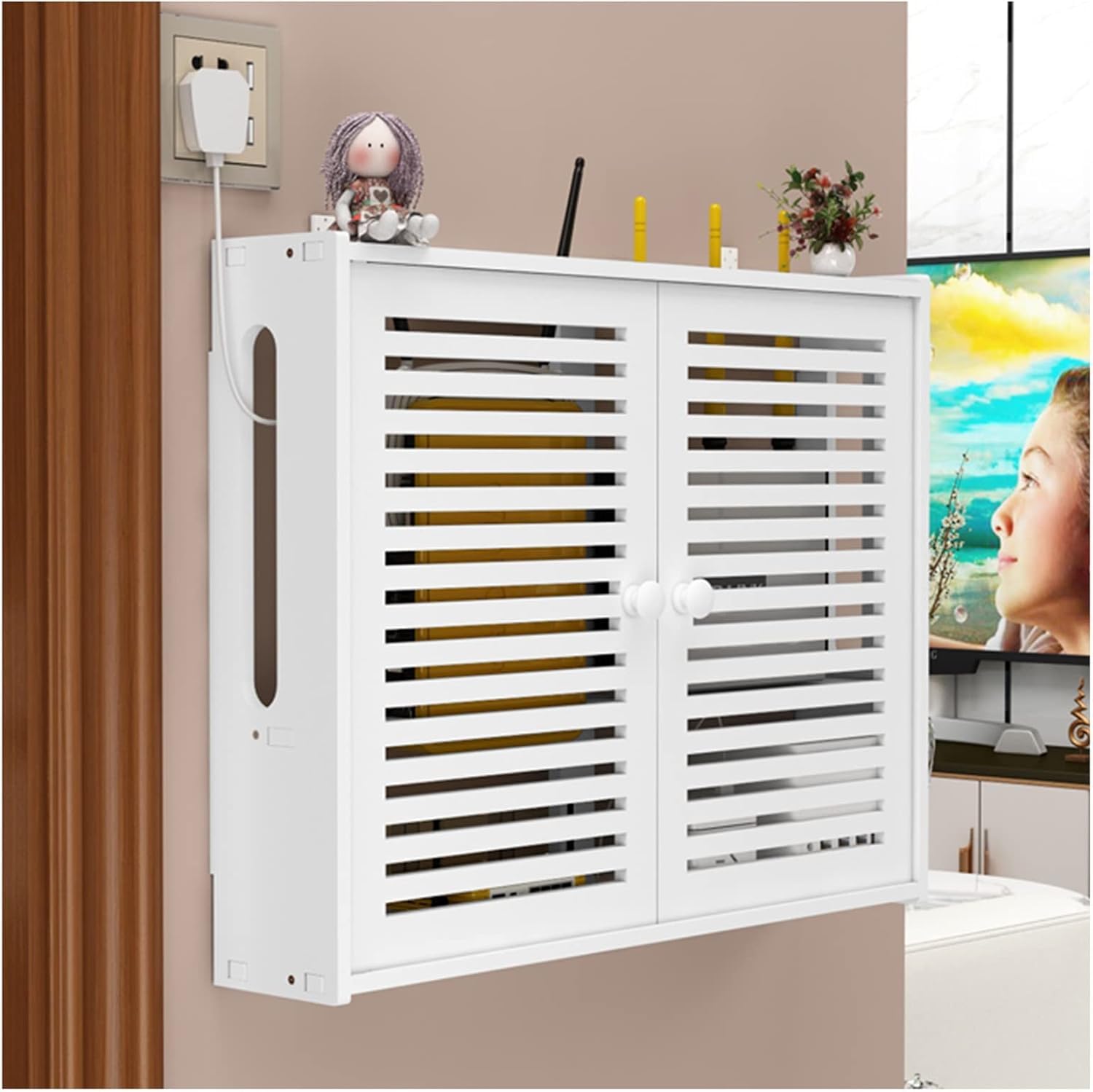 Weiße Schwebende Regale, WiFi Aufbewahrungsbox, Wandmontage WiFi Router Aufbewahrungsbox, Router Modem Wandmontage (Small Shutter) (Color : Weiß, S : 50x10x40cm)