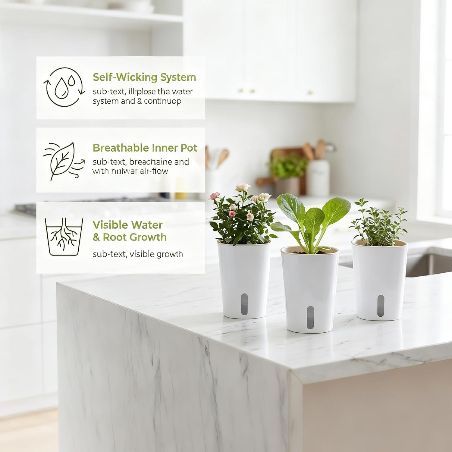 8 Pack 4" Mini Self Watering Pots for Indoor Plants, Small Clear Plastic Planters, Plant Watering Cups with Level Indicator Vents & Drainage Holes, Wick, for Seedlings, Cuttings, Herbs (8, 4 Inch)