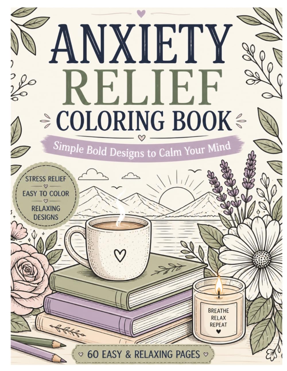 Anxiety Relief Coloring Book: Simple Bold Designs to Calm Your Mind: A Relaxing Coloring Book for Adults