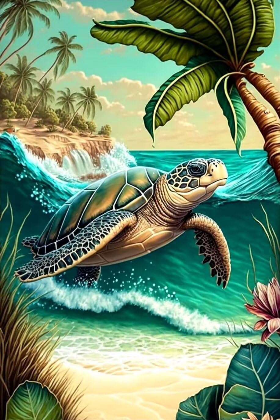 IHMOLN Turtle Beach Diamond Painting Kits - Relaxing DIY Fun Full Diamond Art Kit, Enjoy Your Own Holiday Gifts, for Beginners Adults and Children Home Decor Bathroom Decor 50X60 Cm