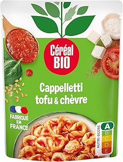 CÉRÉAL BIO – Pâtes Bio au Chèvre, Tofu & Épinards – Sauce Tomate – Plat Cuisiné Bio Individuel – Repas Prêt à Réchauffer en 2 min – Riche en Protéines – Nutriscore A – 220 g
