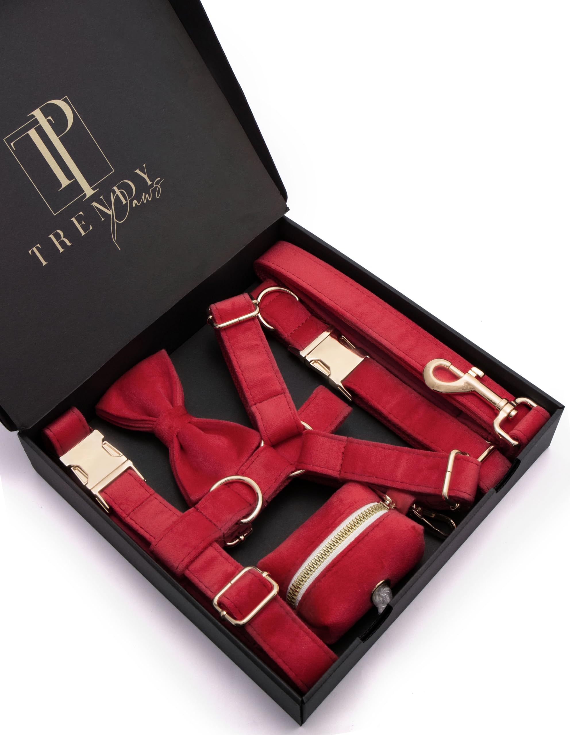 Harnais de poitrine réglable chien velours rouge avec laisse