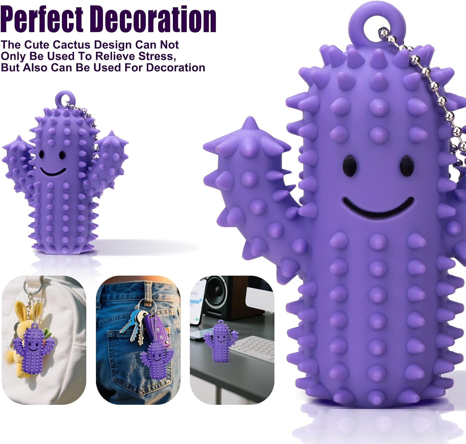 Silicone Little Ouchies Pain Fidget, Cactus Pain Stim Tool Fidget Toy for Adults, Pain Stimming Fidget, Spiky Grippie Stim Keychain for Hard Spiky Sensory Toys Anxiety Relief Fun Gifts, Purple
