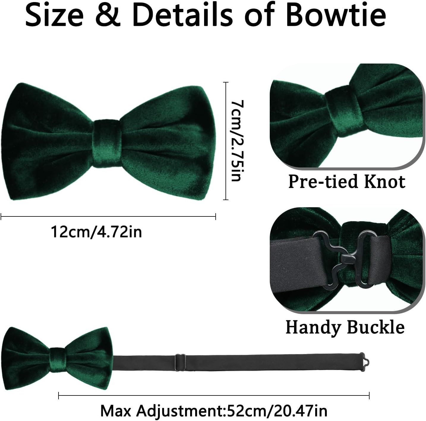 Velvet Bow Ties for Men with Mens Pocket Squares Set, Adjustable Pre-tied Men's Bowties for Wedding Party Concert