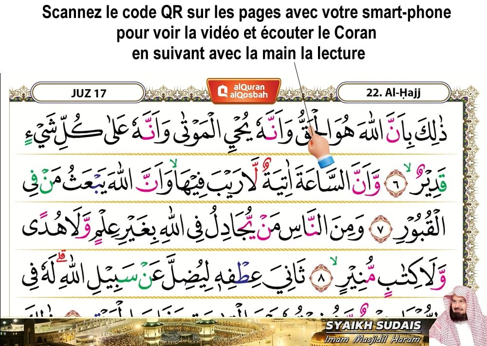 Le Saint Coran avec grands caractères - Transcription phonétique - Traduction des sens en français - Grande écriture et Regles de Tajwid en couleur et Vidéos - Blanc doré (13,5 x 18 cm)