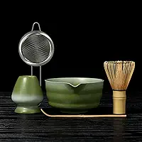 Conjunto de 5 peças de matcha verde gradiente - tigela de cerâmica, chasen de bambu, suporte, colher e peneira para entusiastas da cerimônia do chá, conjunto de batedor matcha para amantes de chá