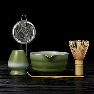 5 Pcs Gradient Green Matcha Set - Ceramic Bowl, Bamboo Chasen, Holder, Scoop & Sifter for Tea Ceremony Enthusiasts, Matcha Whisk Set for Tea Lovers