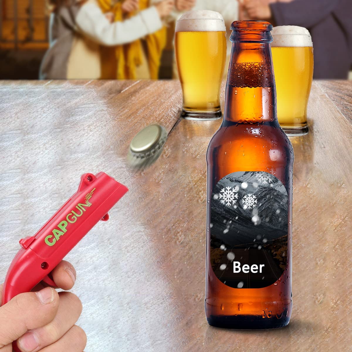 Cap Gun otwieracz do butelek, shooter, zabawny otwieracz do butelek, kreatywny otwieracz do butelek, pistolet do pokrywek piwa, do domu, baru, na imprezę, do picia i na prezent (czerwony + czarny)