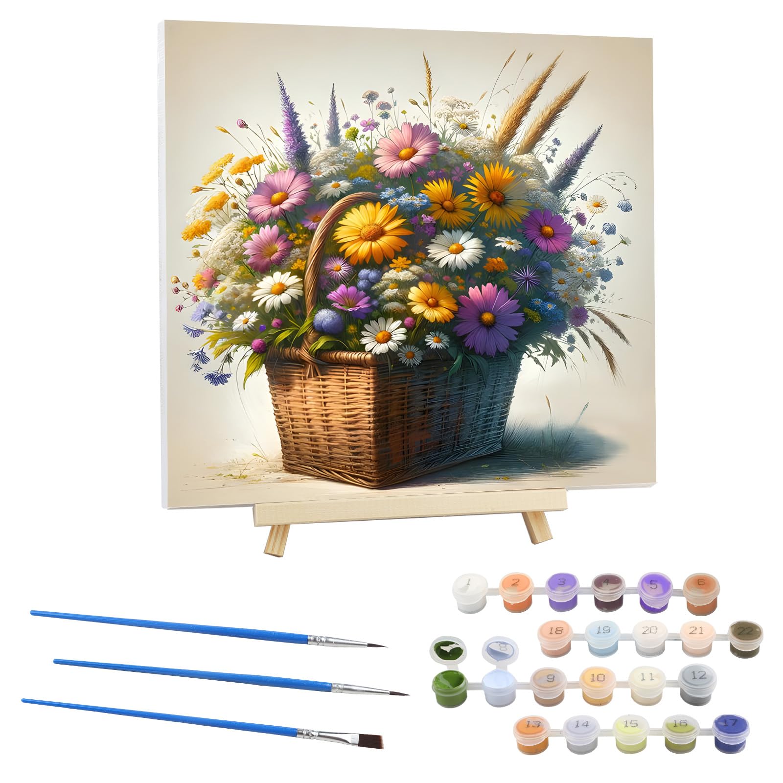 EOBROMD Flowers Paint by Numbers for Adults on Framed Canvas, Flower Basket Paint by Numbers Kits with Wood Easel, Oil Acrylic Craft Art Painting Kits for Home Wall Decor 12x12 in