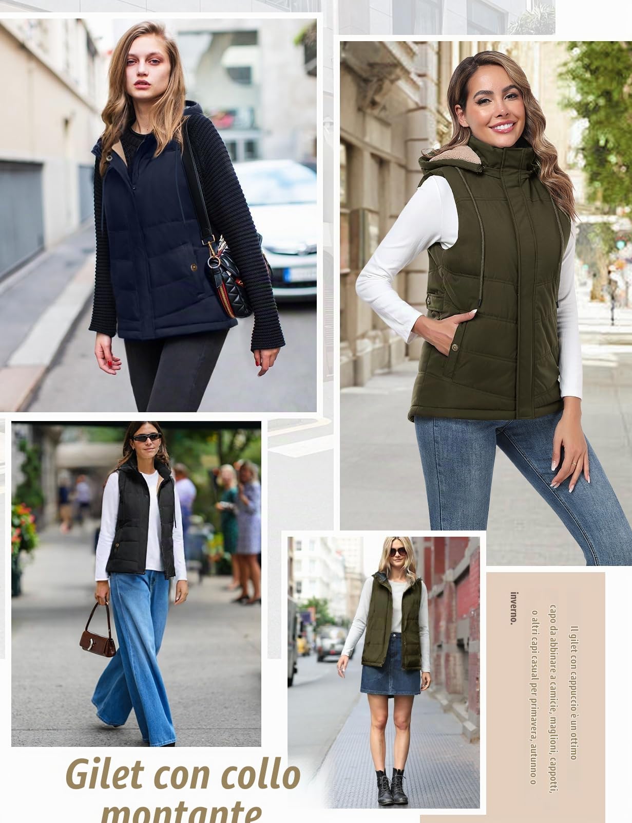 Tuopuda Gilet Donna in Pile Caldo Smanicato Invernale con Cappuccio Rimovibile Cappotto Senza Maniche Giubbotto Imbottito Giacca Trapuntato con Cerniera e Tasche Slim Fit