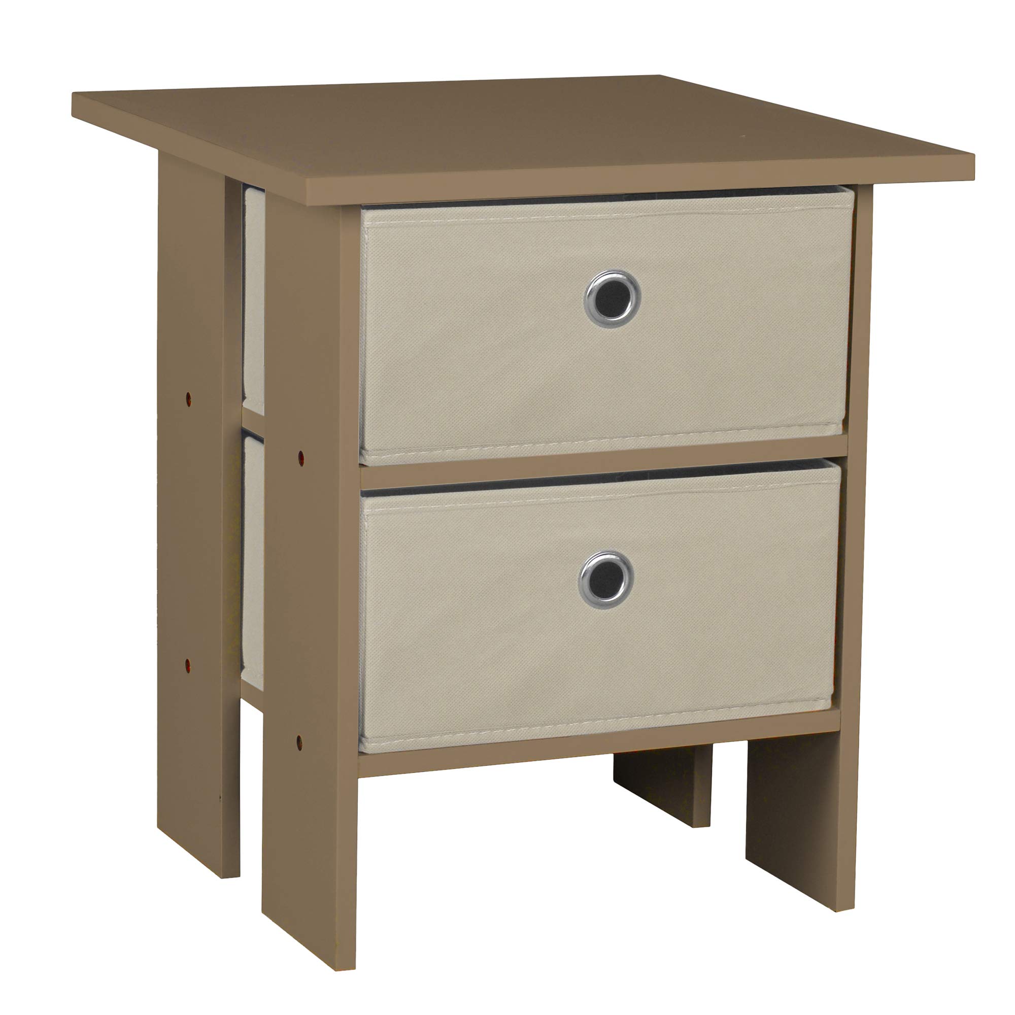 Urbn-Living Urbnliving Height 45Cm 2 Tier Wooden Oak Table 2 Beige Drawer Bedroom Bedside Nightstand Living Room Side Cabinet from B&Q