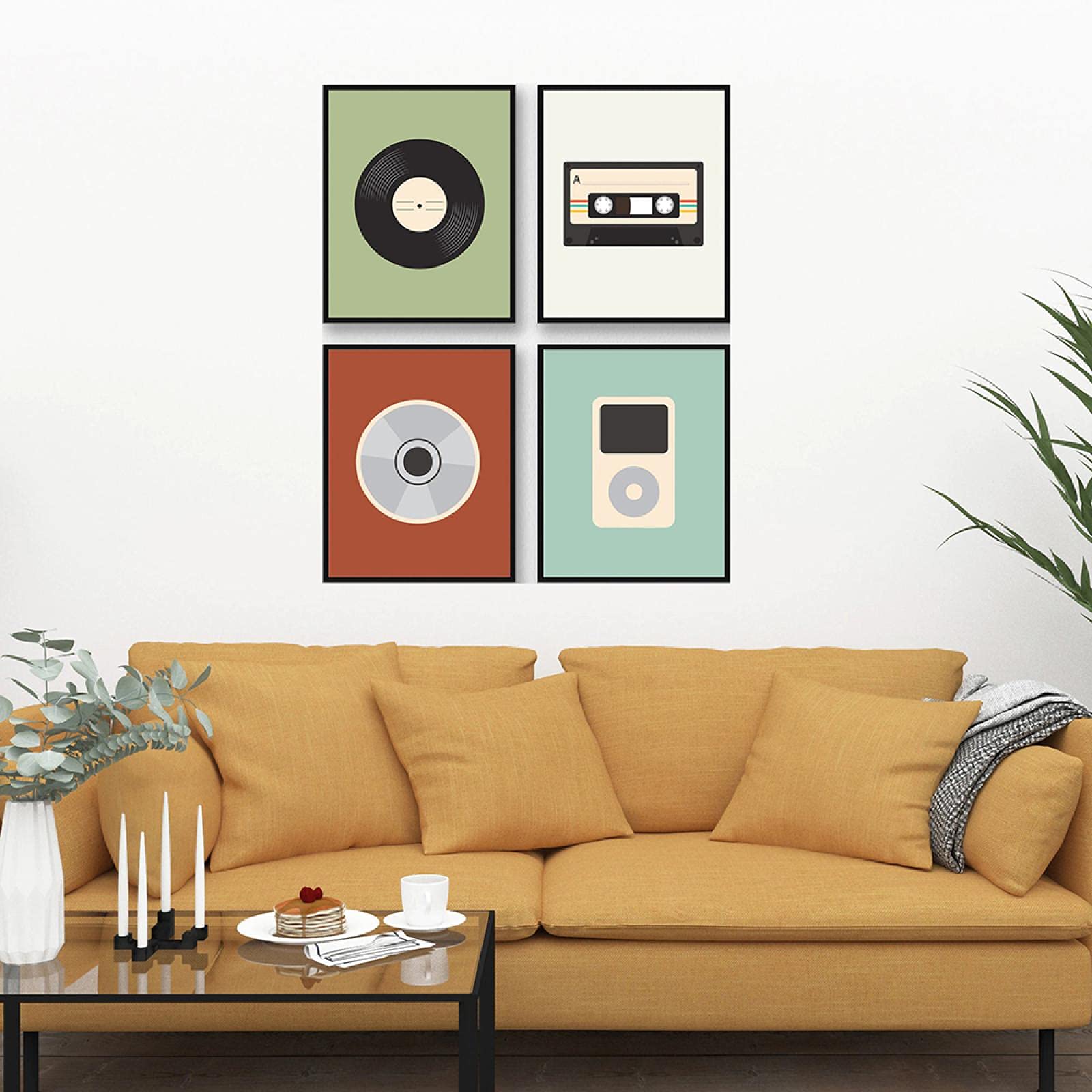 Retro muzyka kaseta płyta CD MP3 plakat druk muzyka sztuka ścienna płótno do dekoracji pokoju chłopca 40 x 50 cm 4 szt. rama wewnętrzna