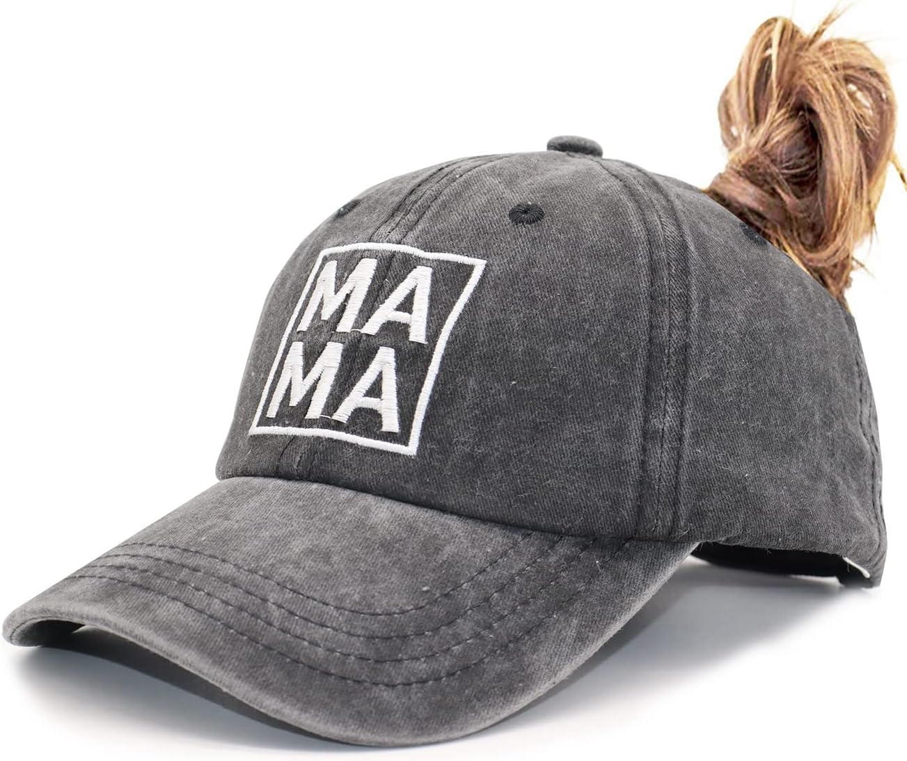 Mama Ponytail Hat for Women, Gifts for New Mom, Vintage Washed Distressed Ponytail Baseball Cap
