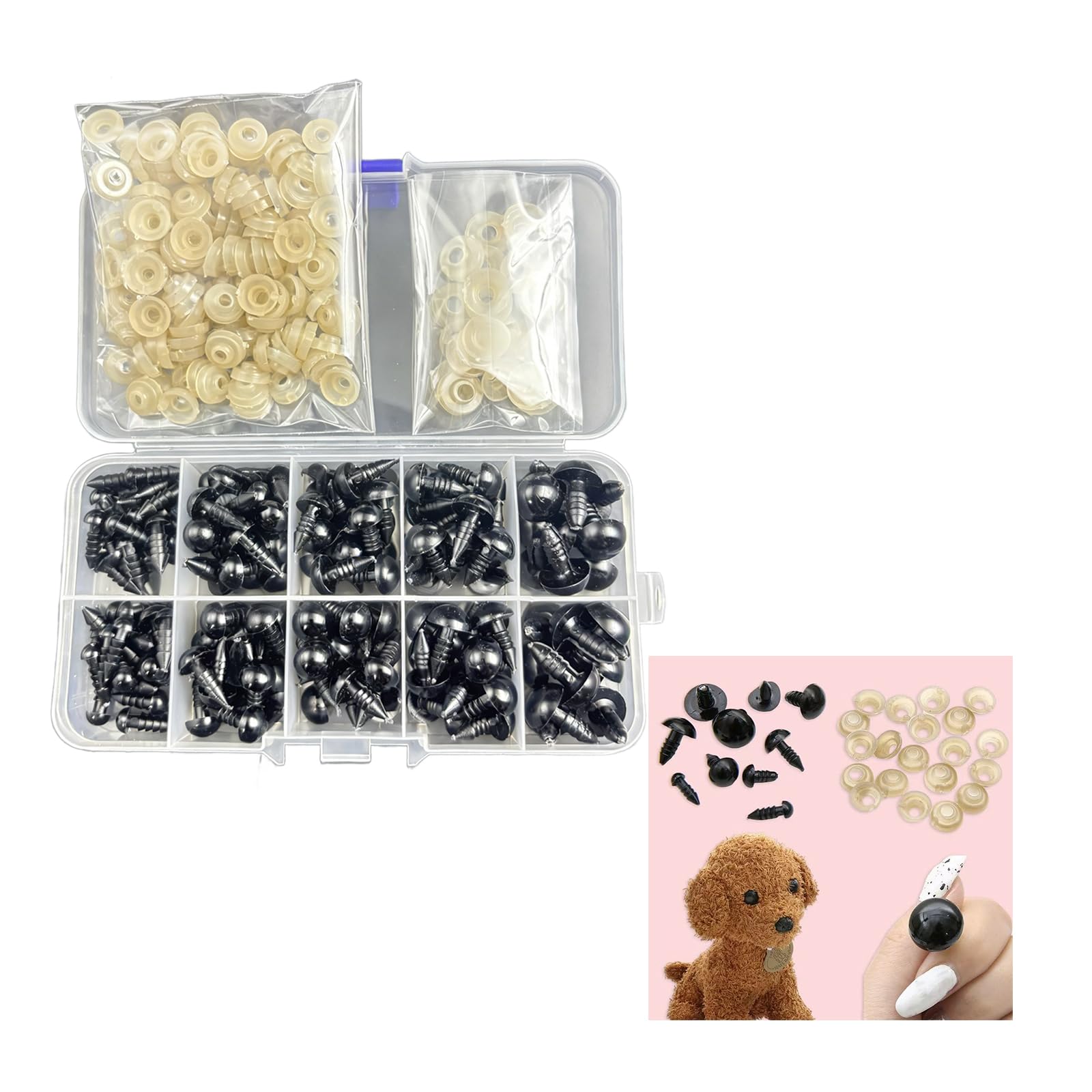 YUISI 150pcs Safety Eyes for Crochet, 6mm/8mm/9mm/10mm/12mm Stuffed Crochet Eyes with Washers, Plastic Black Crochet Eyes, Crochet Safety Eyes for Teddy Bear, Crochet Toy, Stuffed Doll and Plush Animal DIY Crochet Accessories-picture-25