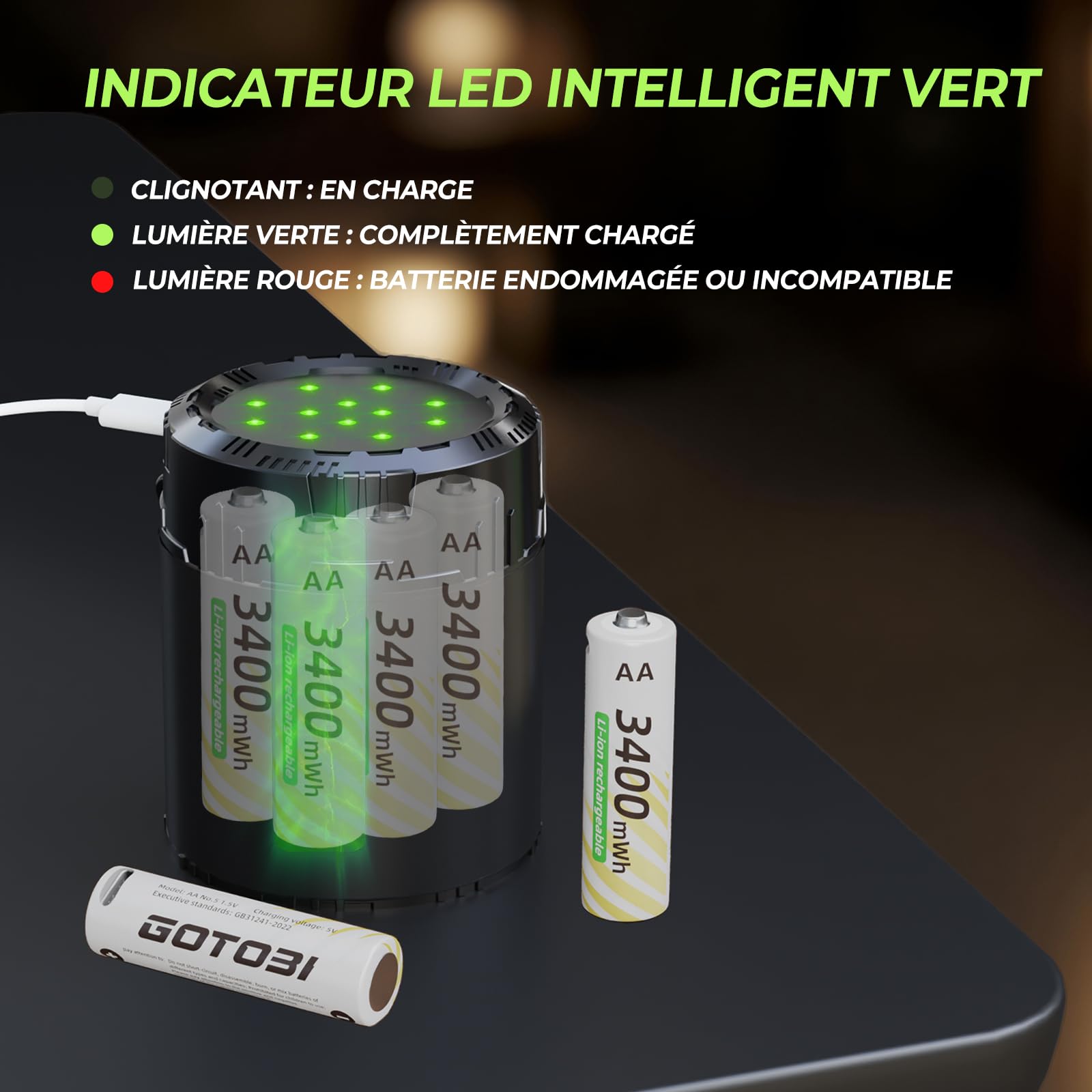 Piles Rechargeables USB C Lithium AA 8 3400mWh et 4 Piles AAA 900 mWh, 1,5 V Lithium Batterie Rechargeable,1600 Cycles avec Fonction de Charge-Conservation