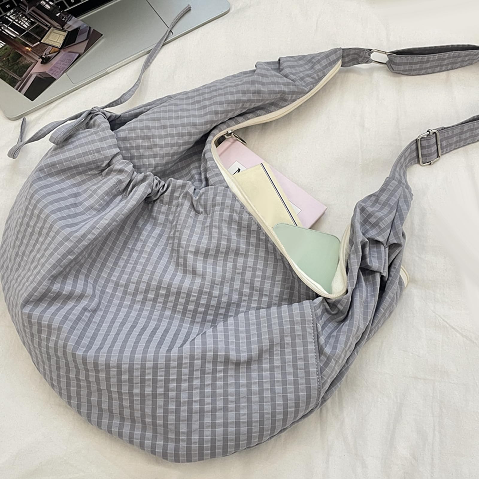 Damska torba na ramię w kratę w stylu vintage, duża pojemność, luźna