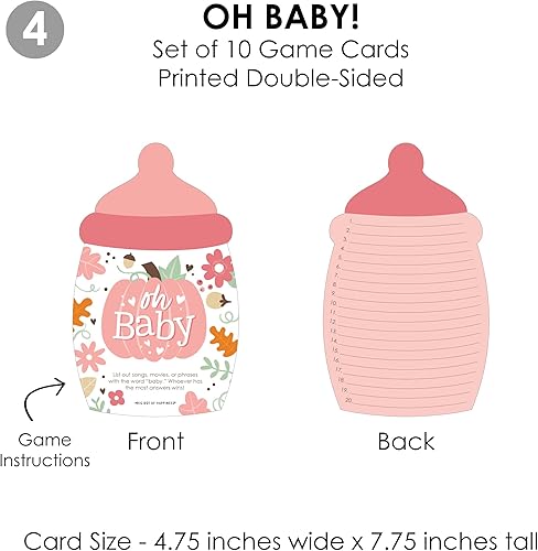 Miniatura 7 de Big Dot of Happiness Girl Little Pumpkin - 4 juegos de baby shower de otoño - 10 cartas cada uno - Quién sabe mejor a mami, cuestionario de mamá o