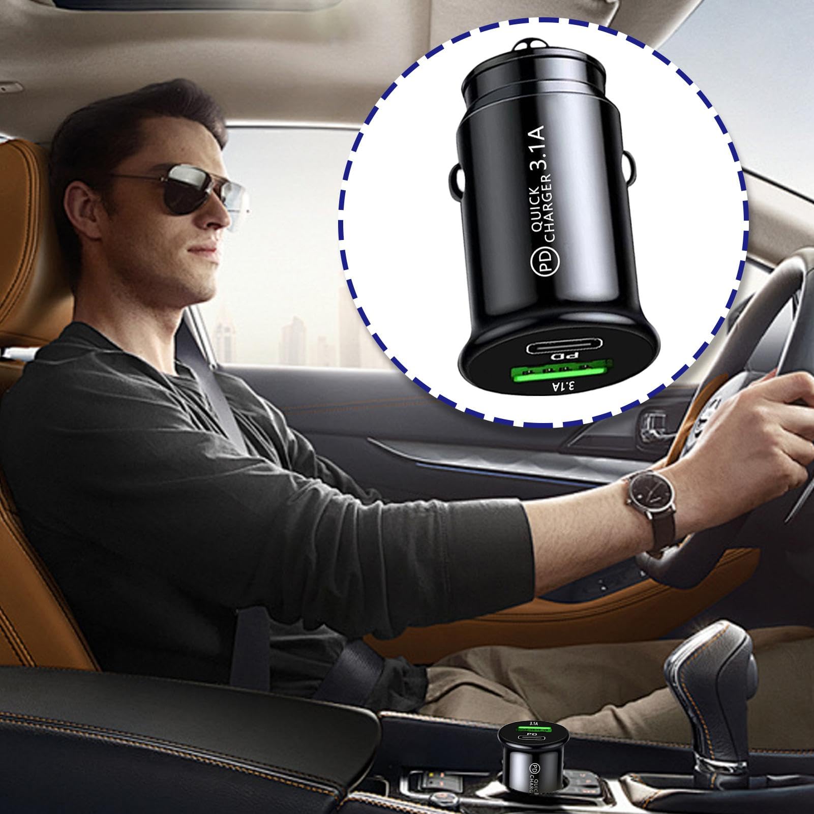 Caricabatteria Per Auto A Ricarica Rapida USB C, Adattatore Per Accendisigari, Adattatore Portatile USB Da A Due 3.1A, Presa Per Adattatore Per Accendisigari, Caricabatteria Per Auto A+C PD R