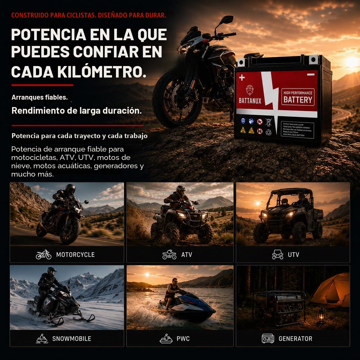 YTX7L-BS Batería Moto 12V 7Ah AGM – Alta Capacidad, Sin Mantenimiento, Antifugas, Lista para Usar para Moto, ATV y UTV