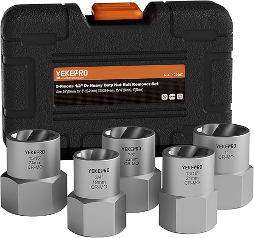 Juego de 5 piezas de extractor de pernos de servicio pesado, herramienta de extracción de tuercas de rueda de impacto de 1/2" de transmisión, tamaño
