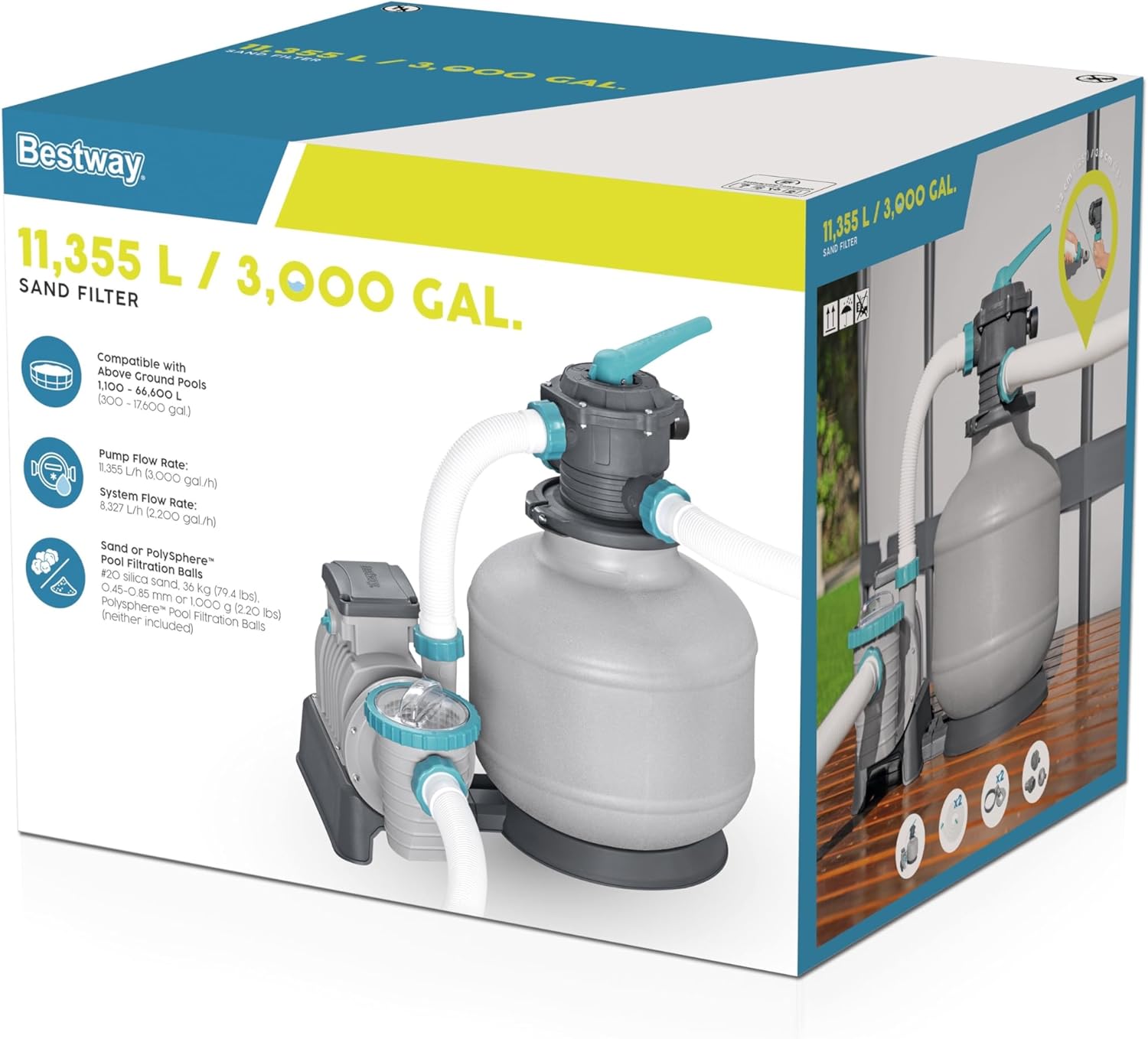 Bestway Above Ground Pool Sand Filter Pump 11355L - 62cm x 48.5cm x 67cm - Grey/Green