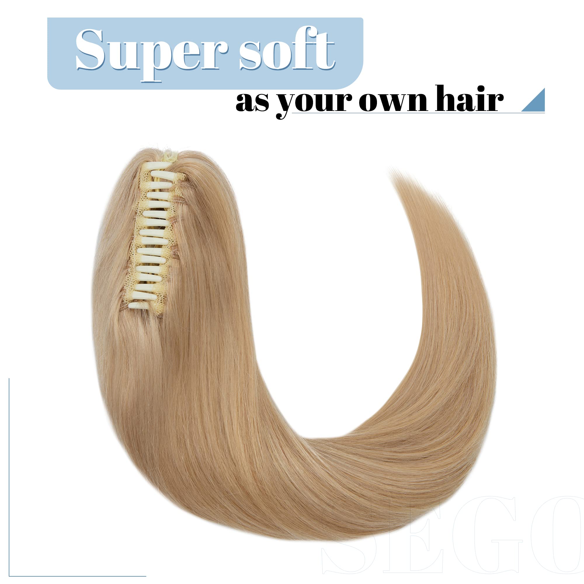 SEGO Coda Capelli Veri Extension Clip Pinza Coda di Cavallo Ponytail Naturale Remy Human Hair Lisci Umani Fascia Unica 50cm 120g - # Biondo Naturale