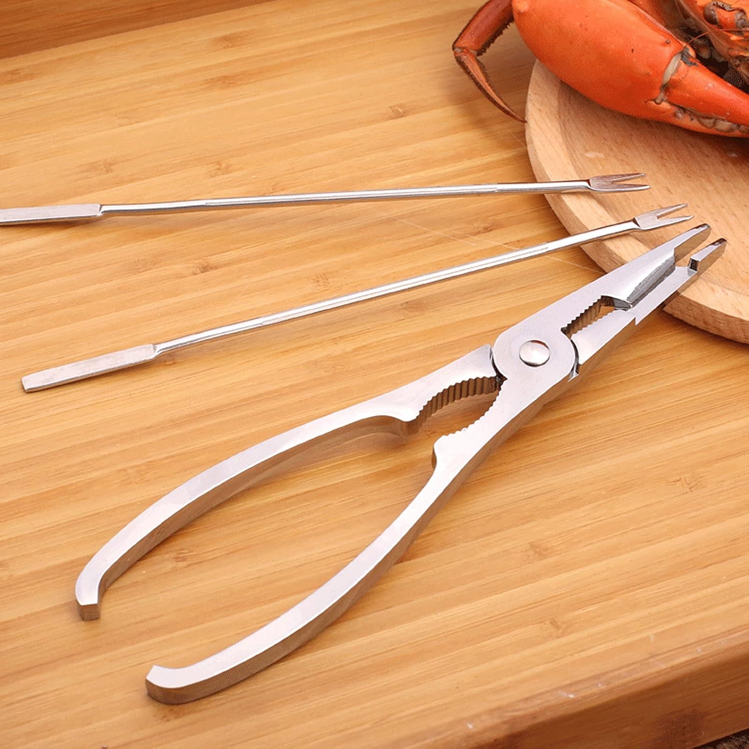 Seafood Tool Sets Household Seafood Tool Set Includes 1 Seafood Crackers and 2 Seafood Fork Square Stainless Steel Portable Crab Leg Crackers and Fork Kitchen Accessories