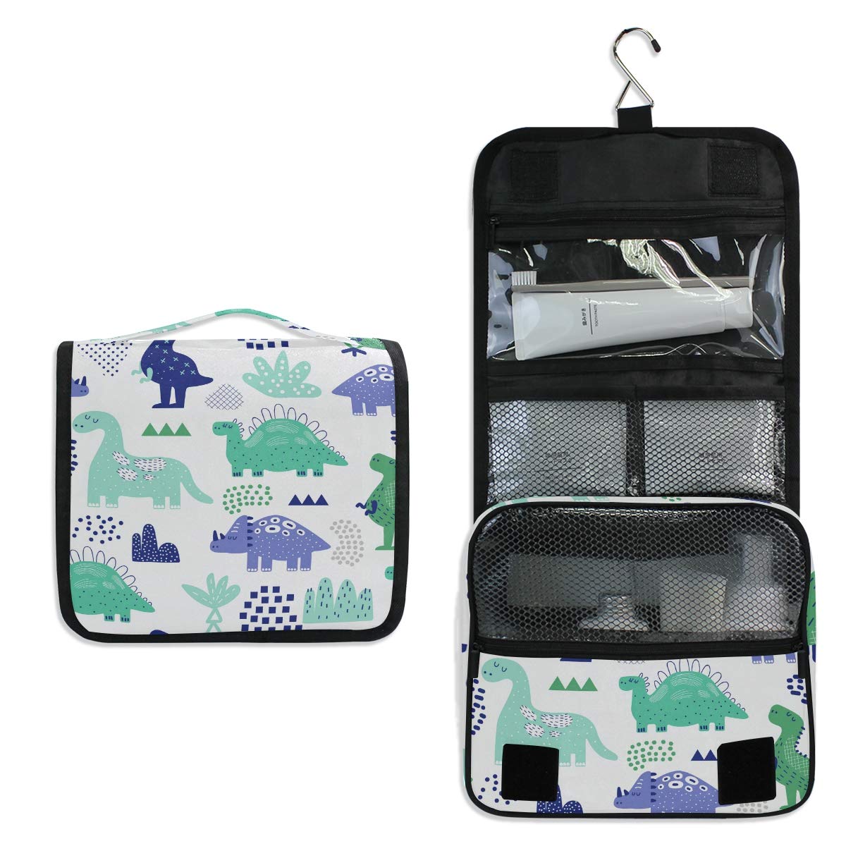 Kit de neceser de viaje colgante, estuche de maquillaje, organizador de cosméticos para hombres y mujeres, Dinosaurios creativos, Talla única