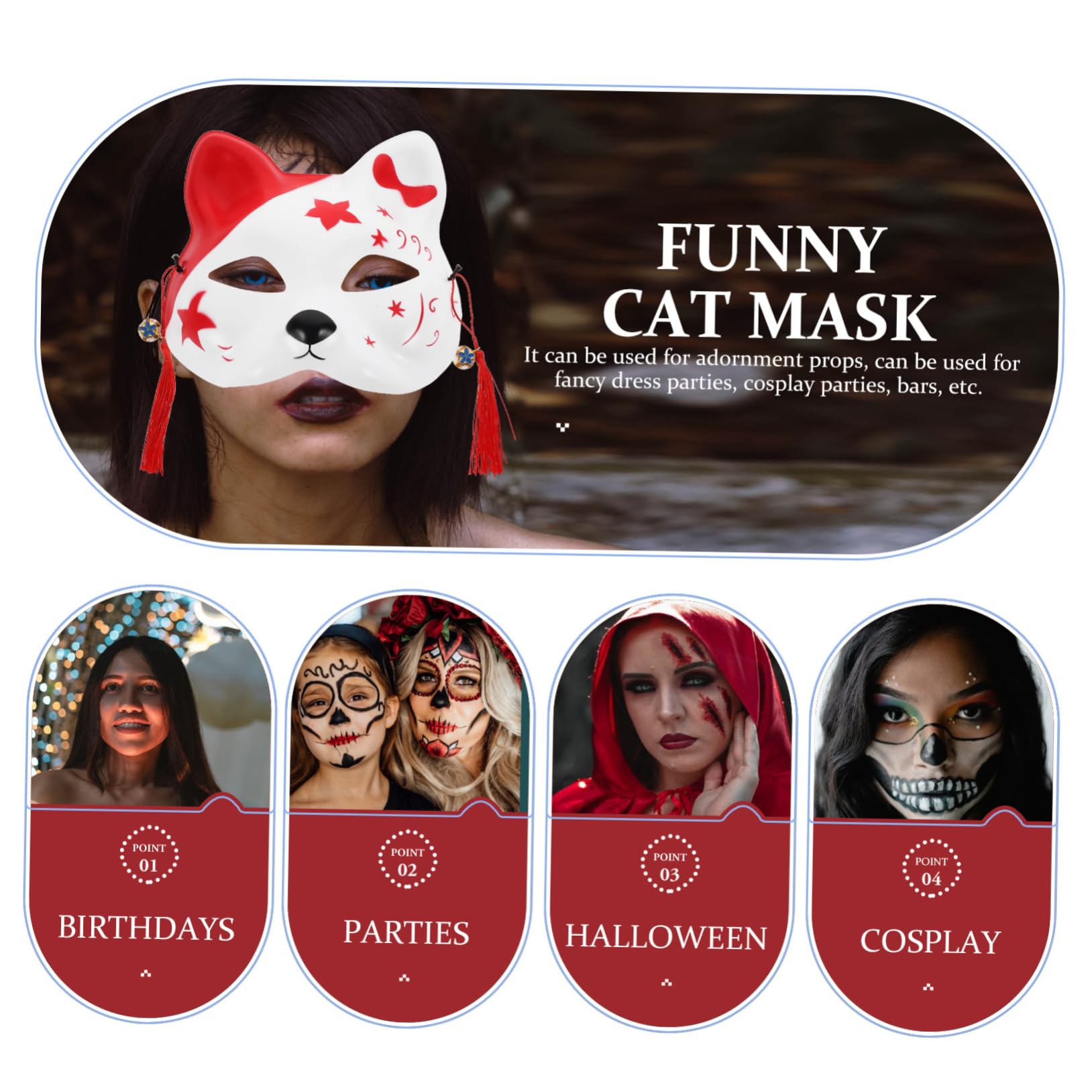 Alasum 10pezzi Maschera Animale Mezza Faccia Per Ragazzo Ragazza Di Maschere Da Cosplay Tema Gatto Per Feste Halloween e Performance