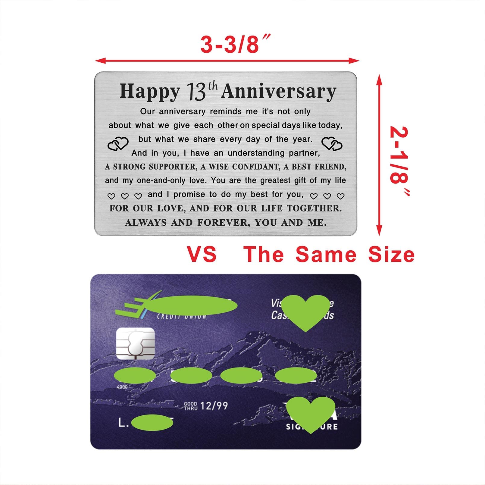 13 Year Anniversary Engraved Wallet Card - Stainless Steel Gift For Husband Or Wife - View #11