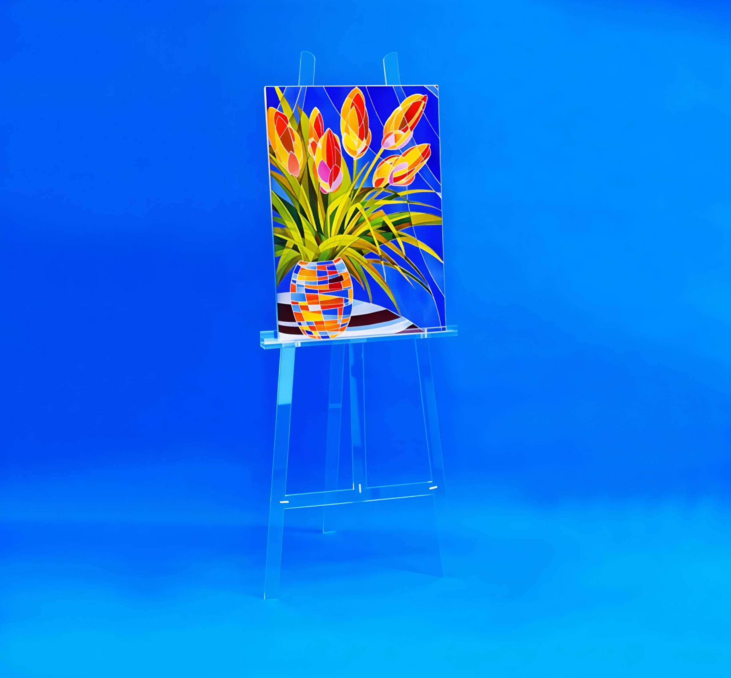 Hansen Staffelei/Bilderhalter aus kristallklarem Acrylglas | Exklusiv, Für Privat, Für Künstler / Atelier, Für Vernissage / Ausstellung, Lifestyle