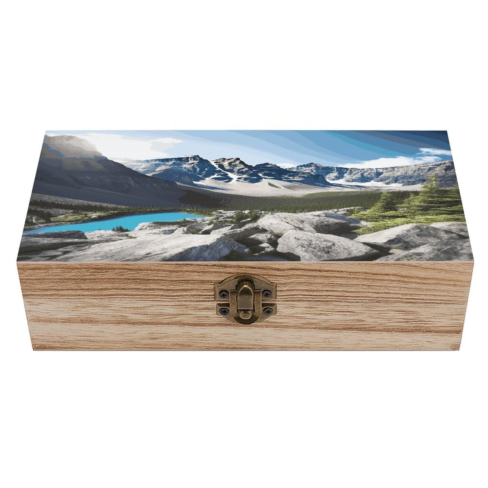 JTREHY Mountains Wooden Storage Box Exquisite Durable Wood Gift Case Sturdy Vintage Jewelry Wooden Chest for Art Hobbies Storage Keepsake Gift